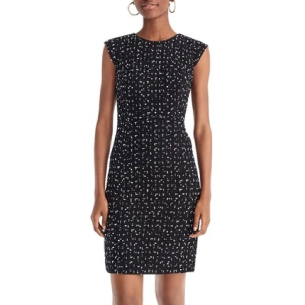 Tweed Cap Sleeve Sheath Dress In Deepest Navy Ivory 4